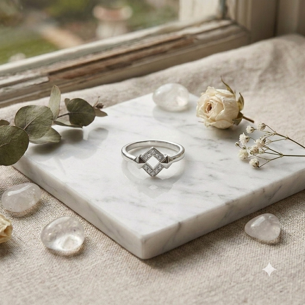 925 Sterling Silver Geometric CZ Ring for Women