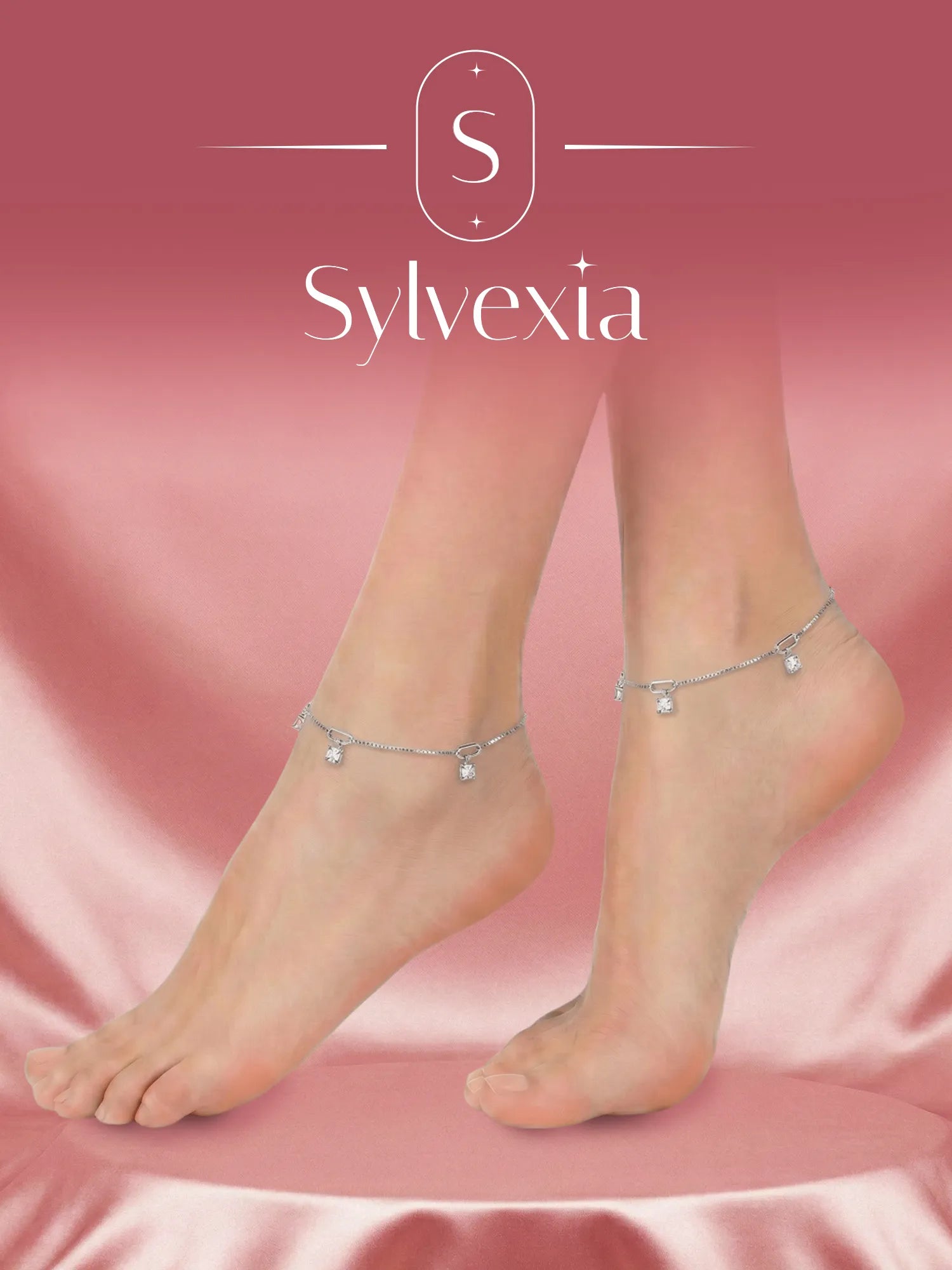 Sylvexia 925 Sterling Silver Square Charm Anklet for Women