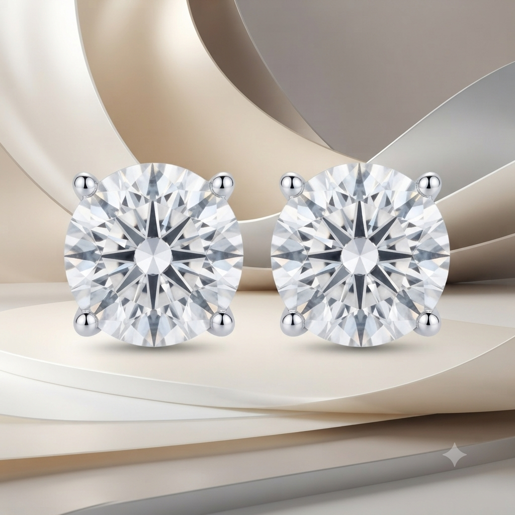 Sylvexia Silver Classic Round Solitaire Crystal Stud Earrings