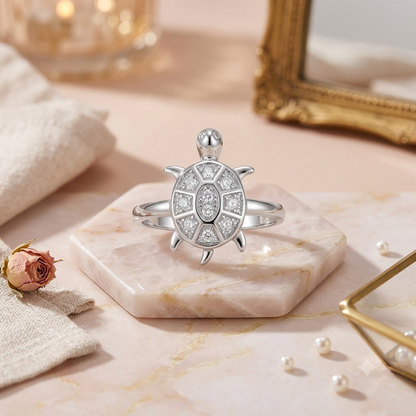 Sylvexia 925 Sterling Silver CZ Turtle Ring for Women