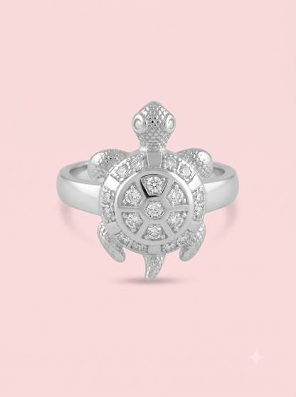 SYLVEXIA 925 Sterling Silver Turtle Design CZ Statement Ring for Men