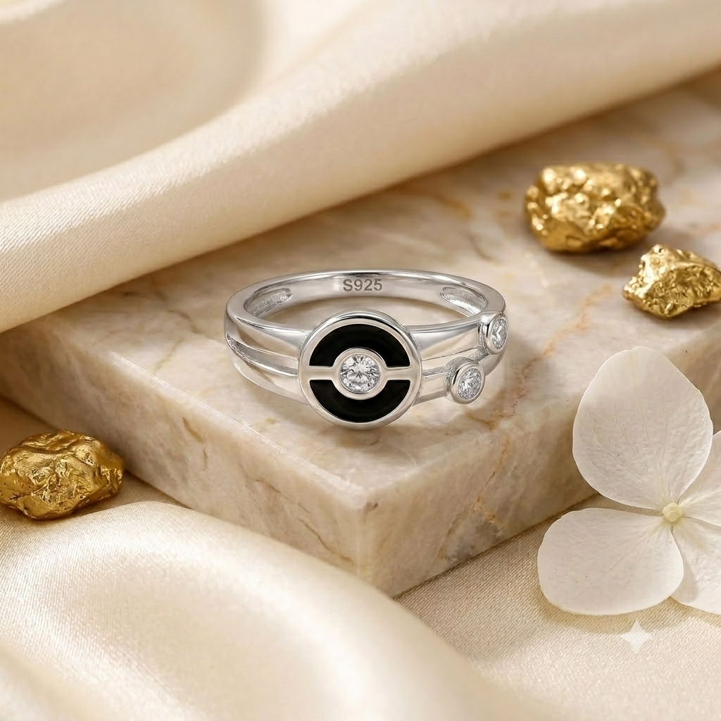 925 Sterling Silver CZ Black Enamel Ring for Men Stylish Design