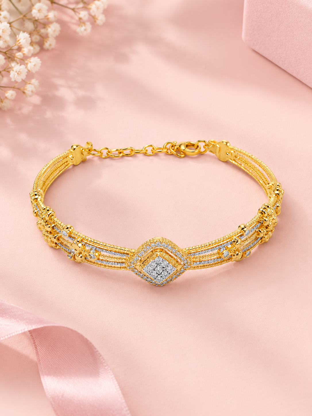 SYLVEXIA 925 Sterling Silver Gold Plated CZ Bracelet for Women