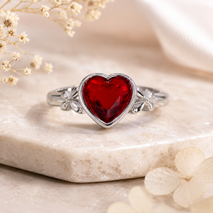 Sylvexia 925 Sterling Silver Red CZ Celtic Knot Ring for Women