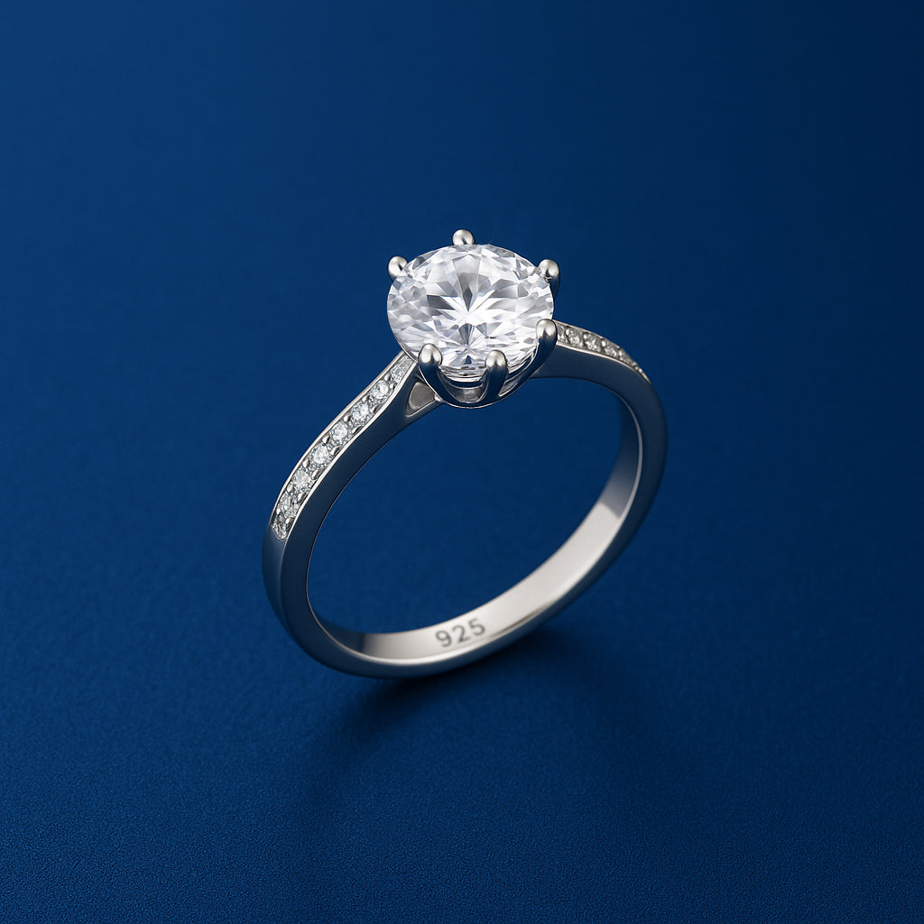 925 Sterling Silver Round Solitaire Stone Ring for Women