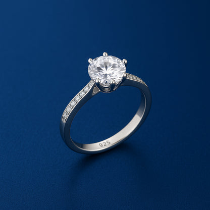 925 Sterling Silver Round Solitaire Stone Ring for Women