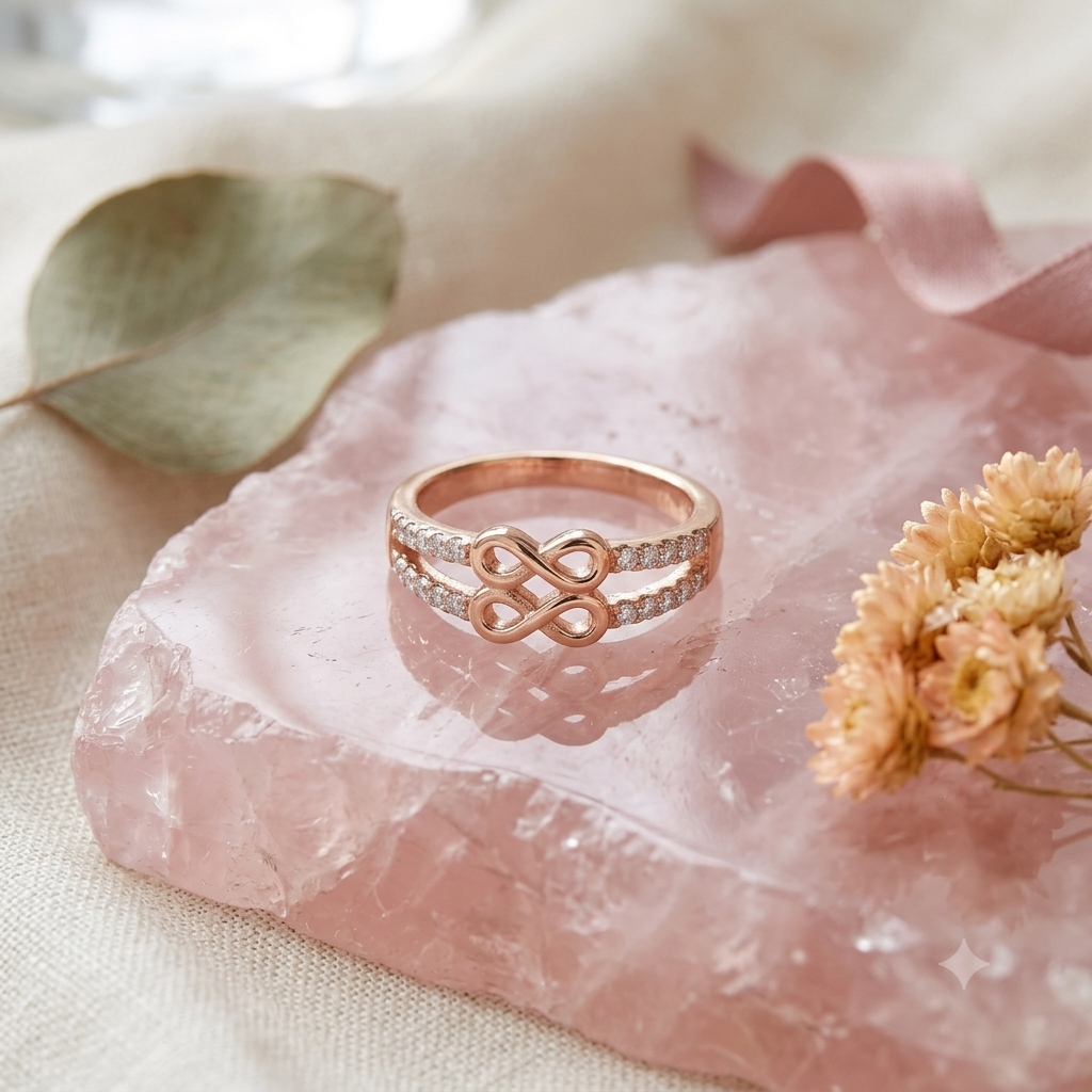 925 Sterling Silver Rose Gold Infinity CZ Ring