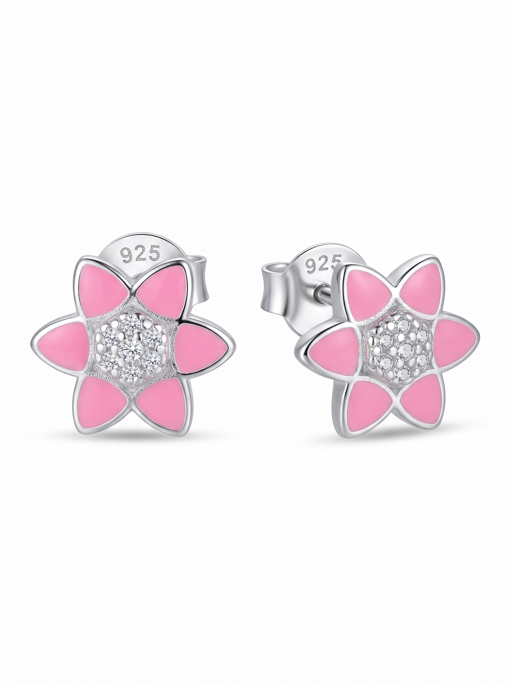SYLVEXIA 925 Sterling Silver Pink Floral Stud Earrings