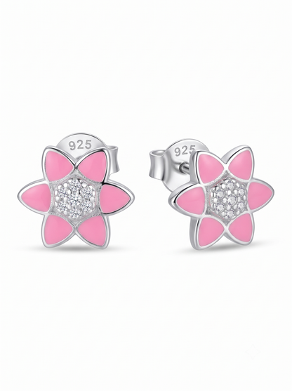 SYLVEXIA 925 Sterling Silver Pink Floral Stud Earrings