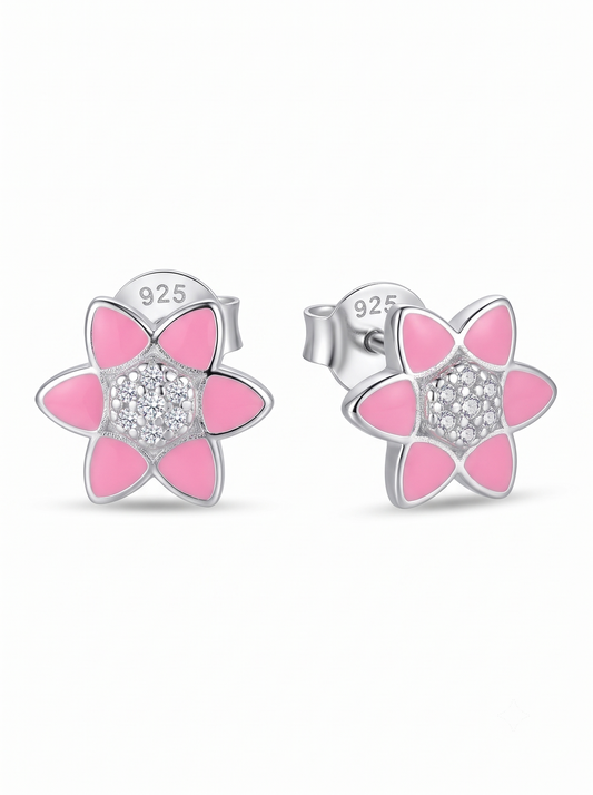 SYLVEXIA 925 Sterling Silver Pink Floral Stud Earrings