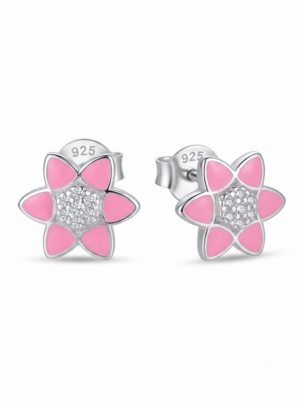 SYLVEXIA 925 Sterling Silver Pink Floral Stud Earrings