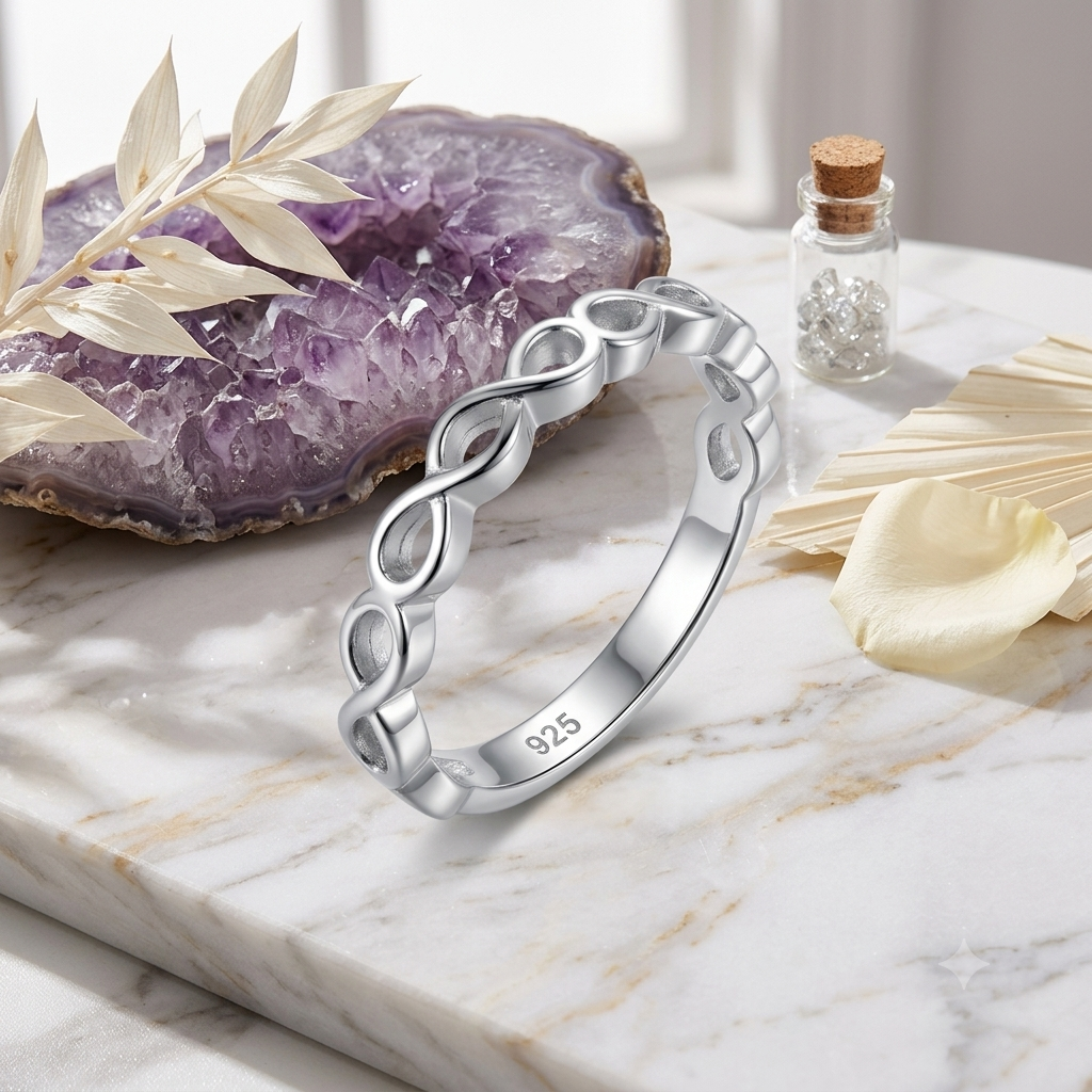 Sylvexia 925 Sterling Silver Twisted Infinity Band Ring for Women