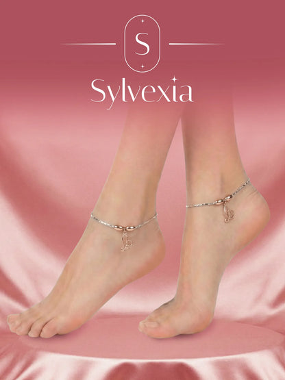 Sylvexia 925 Sterling Silver Rose Gold Butterfly Heart Charm Anklet for Women