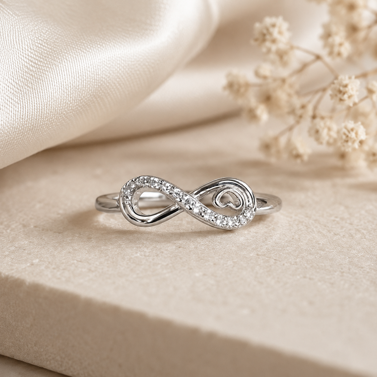 Sylvexia 925 Sterling Silver Infinity Heart CZ Ring for Women