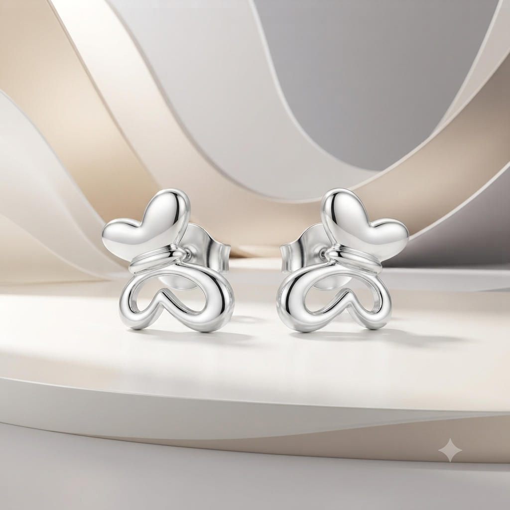 Sylvexia Silver Butterfly Bow Crystal Stud Earrings for Women