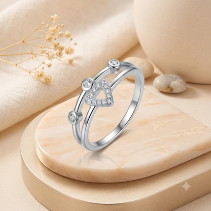 Sylvexia 925 Sterling Silver Geometric Triangle CZ Ring