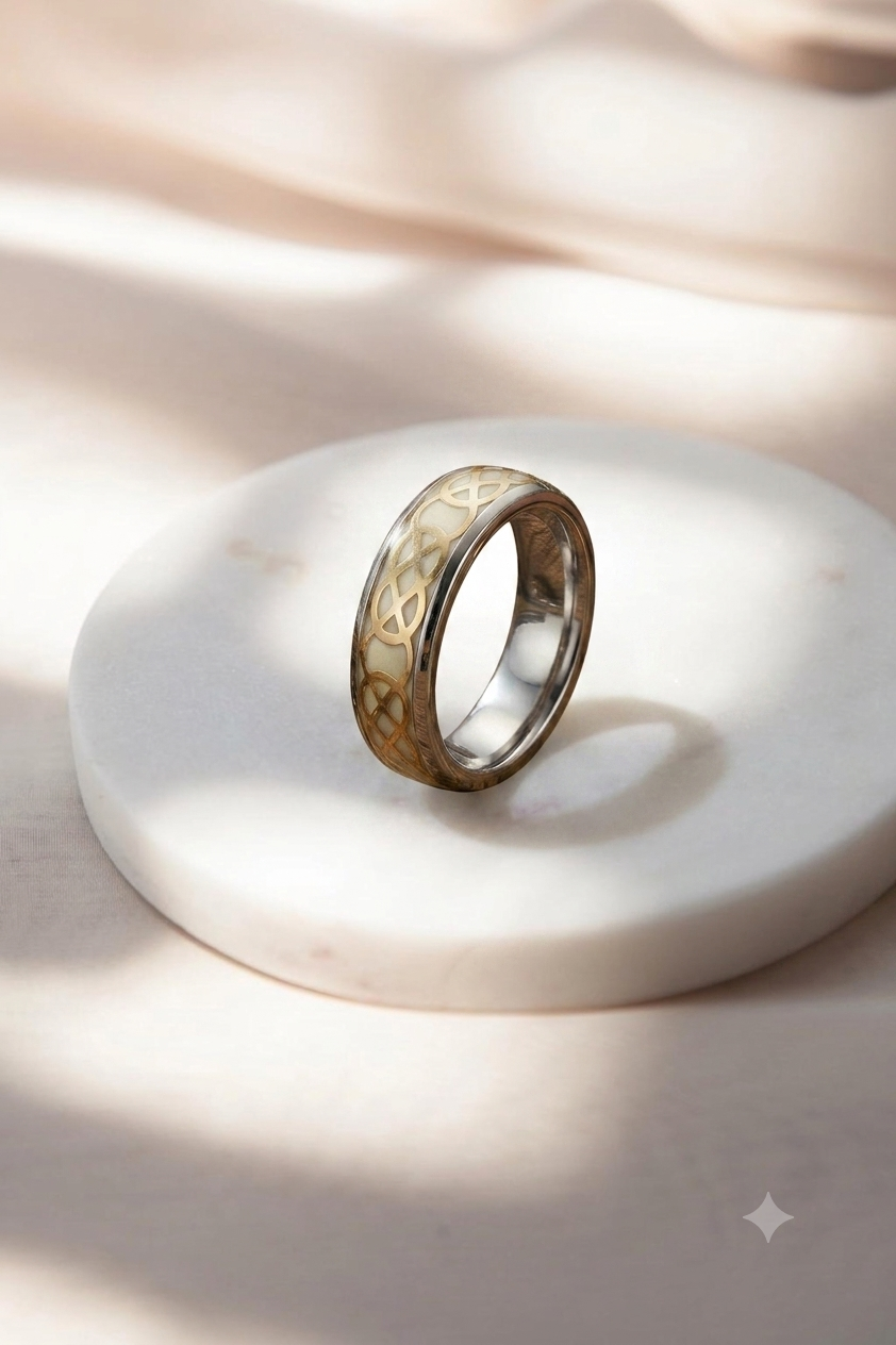 925 Sterling Silver Engraved Pattern Ring for Men Two Tone Ring