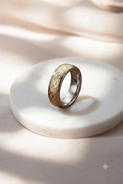 925 Sterling Silver Engraved Pattern Ring for Men Two Tone Ring