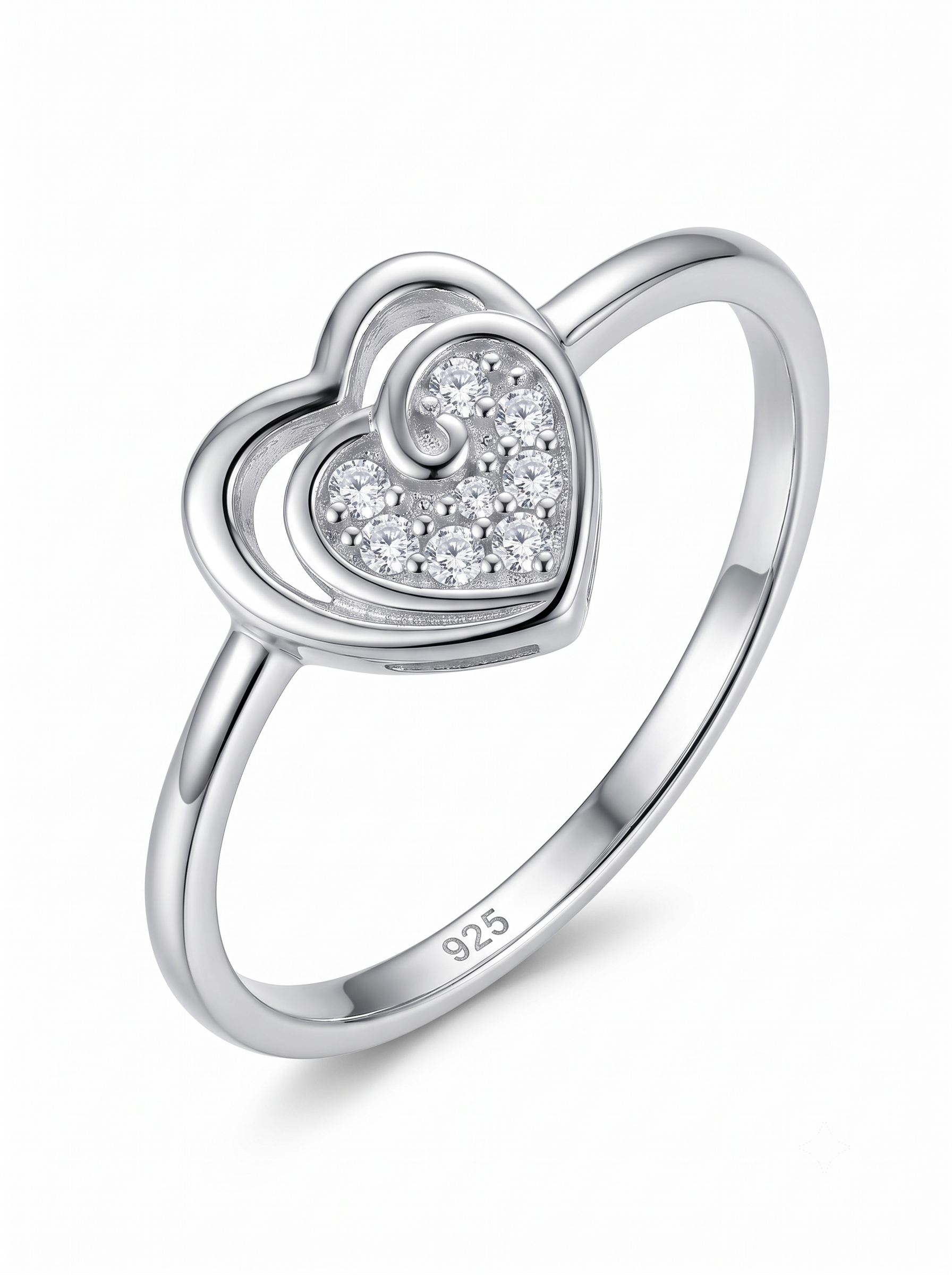 SYLVEXIA 925 Sterling Silver CZ Heart Ring for Women