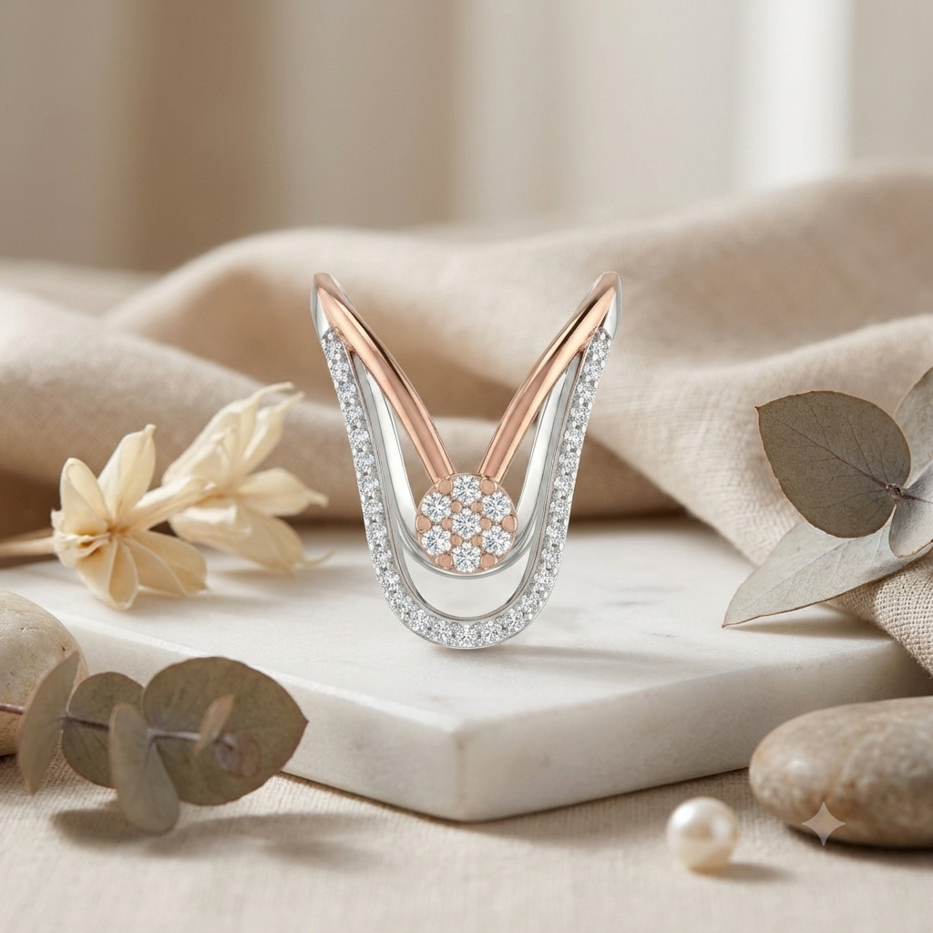 SYLVEXIA 925 Sterling Silver Two Tone Floral CZ Ring for Women | Rose Gold Plated Ring