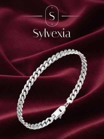 Sylvexia Men’s Slim Silver Cuban Link Bracelet