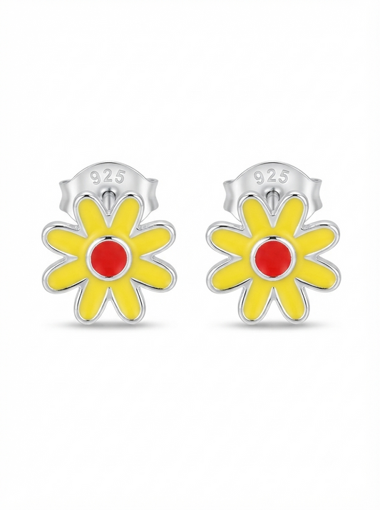 SYLVEXIA 925 Sterling Silver Yellow and Red Floral Stud Earrings