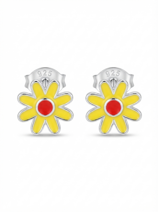 SYLVEXIA 925 Sterling Silver Yellow and Red Floral Stud Earrings