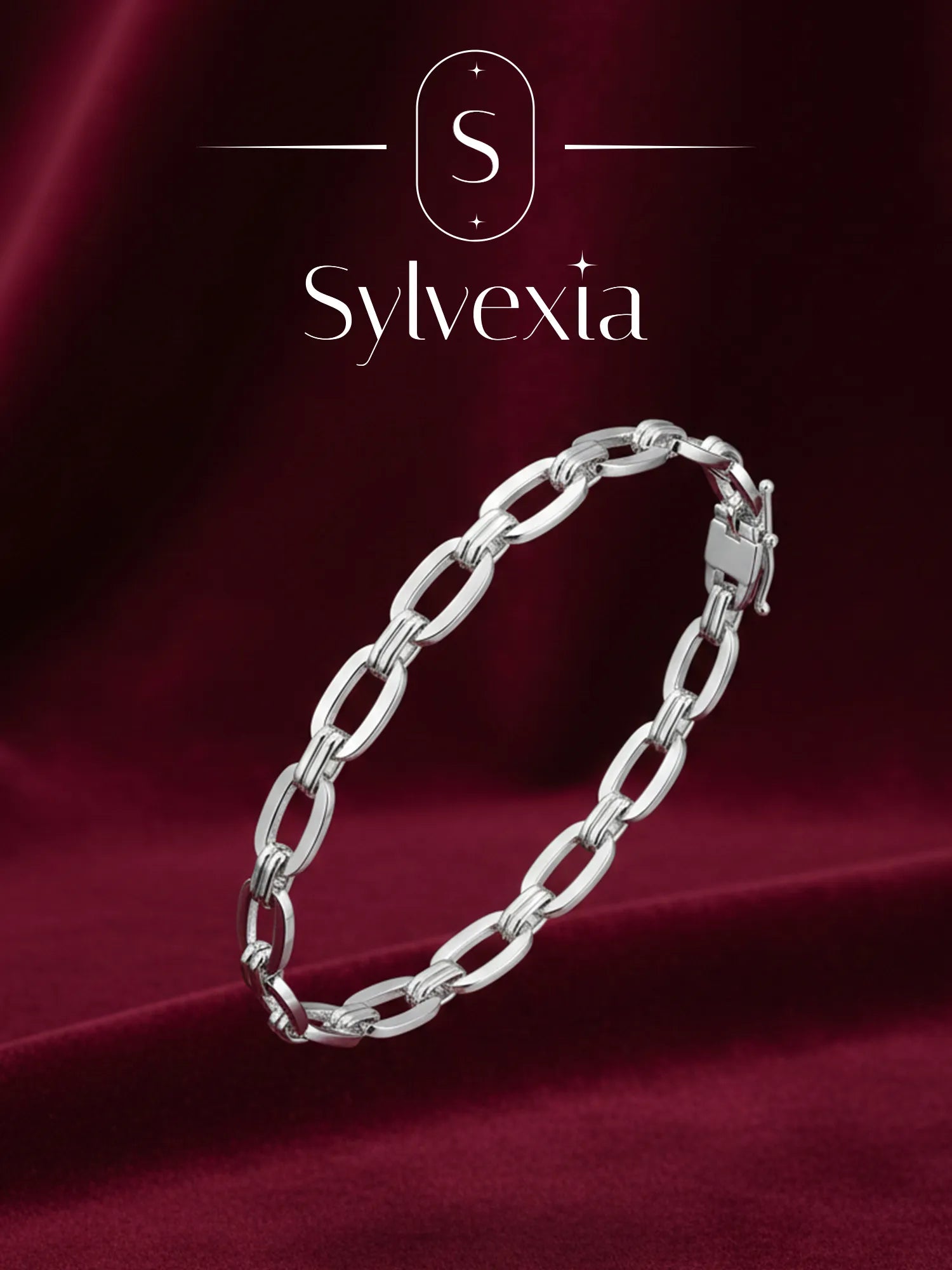 Sylvexia Men’s Silver Rectangular Link Bracelet