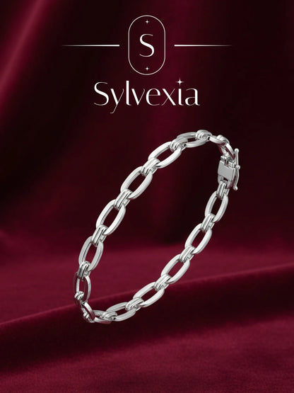 Sylvexia Men’s Silver Rectangular Link Bracelet
