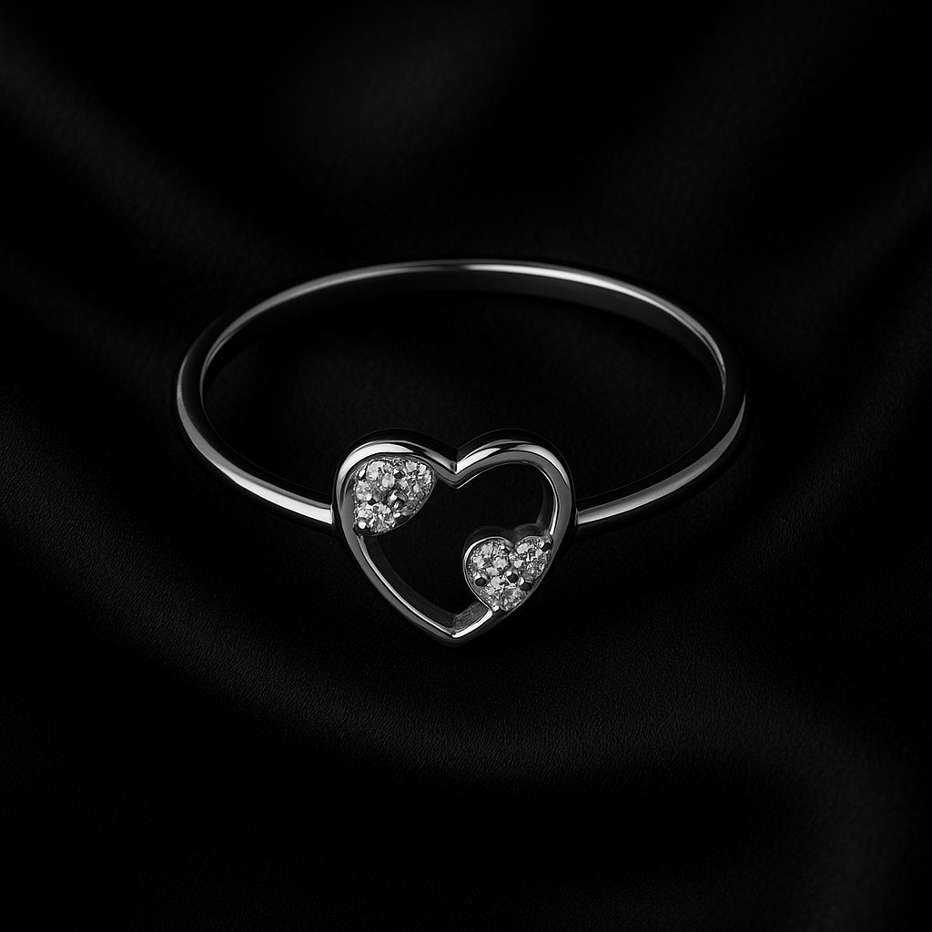 Sylvexia 925 Sterling Silver Open Heart CZ Ring for Women | Minimalist Love Ring
