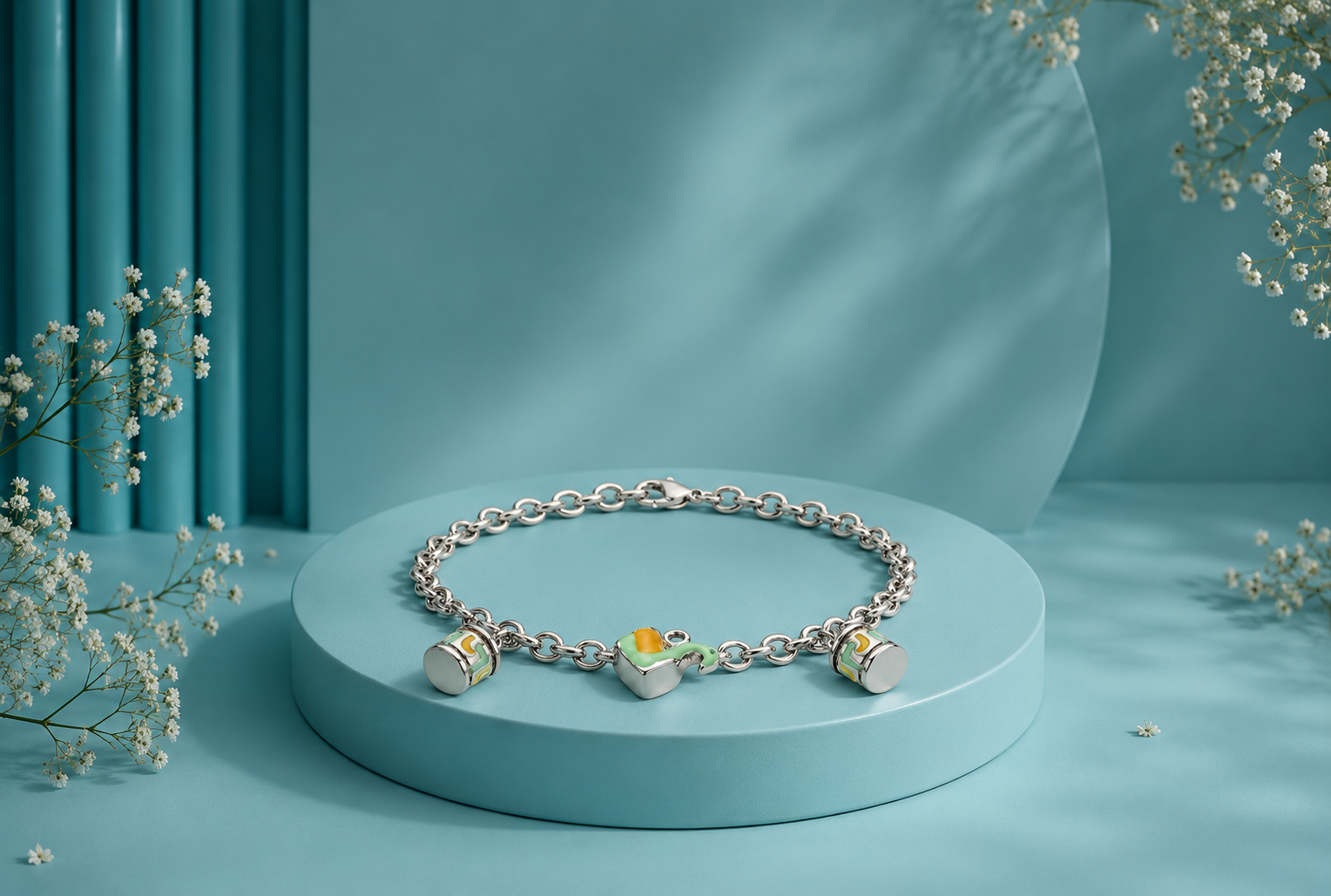 SYLVEXIA 925 Sterling Silver Tea Cup Charm Bracelet for Women