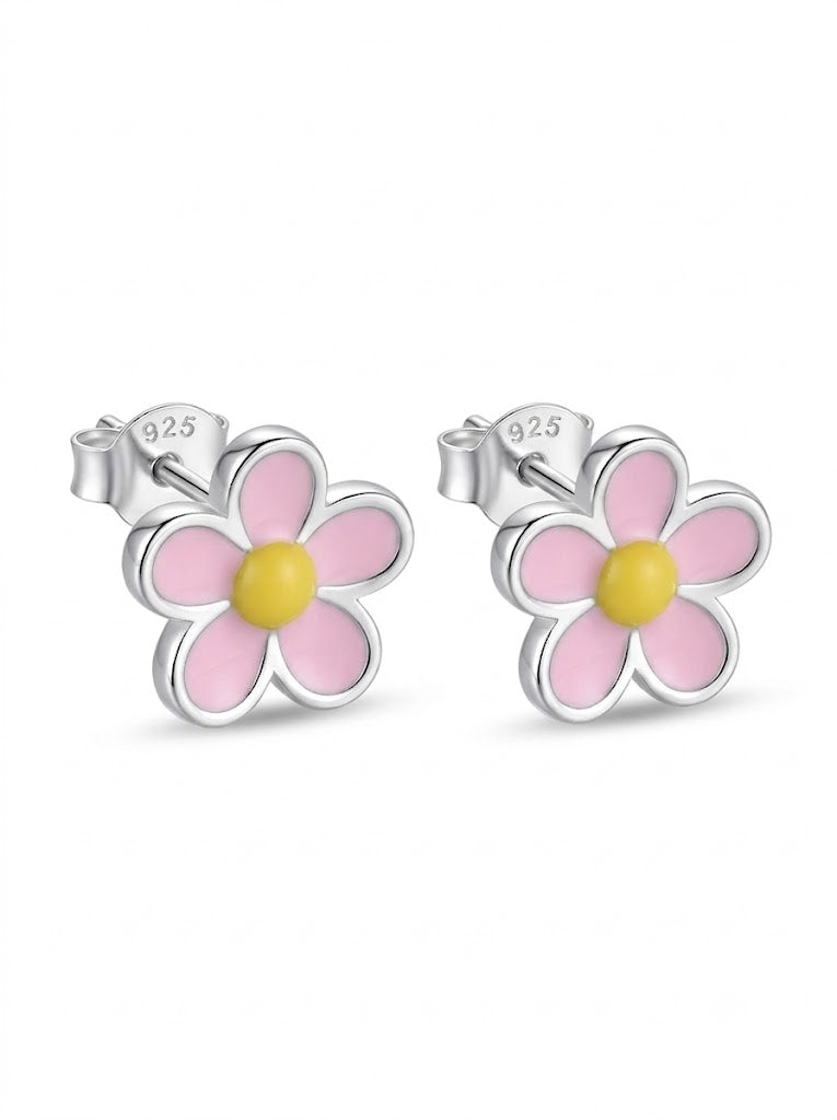 SYLVEXIA 925 Sterling Silver Pink Floral Stud Earrings