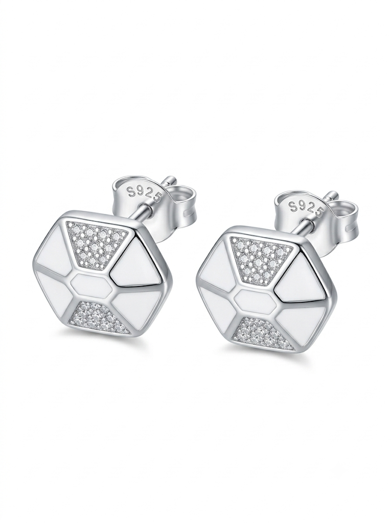 SYLVEXIA 925 Sterling Silver White Geometric Stud Earrings