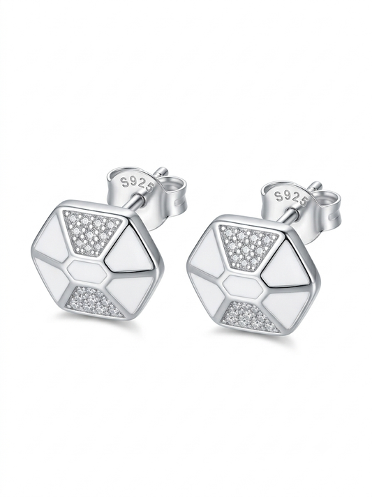 SYLVEXIA 925 Sterling Silver White Geometric Stud Earrings