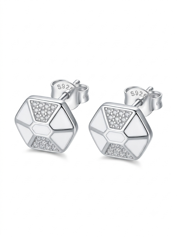 SYLVEXIA 925 Sterling Silver White Geometric Stud Earrings