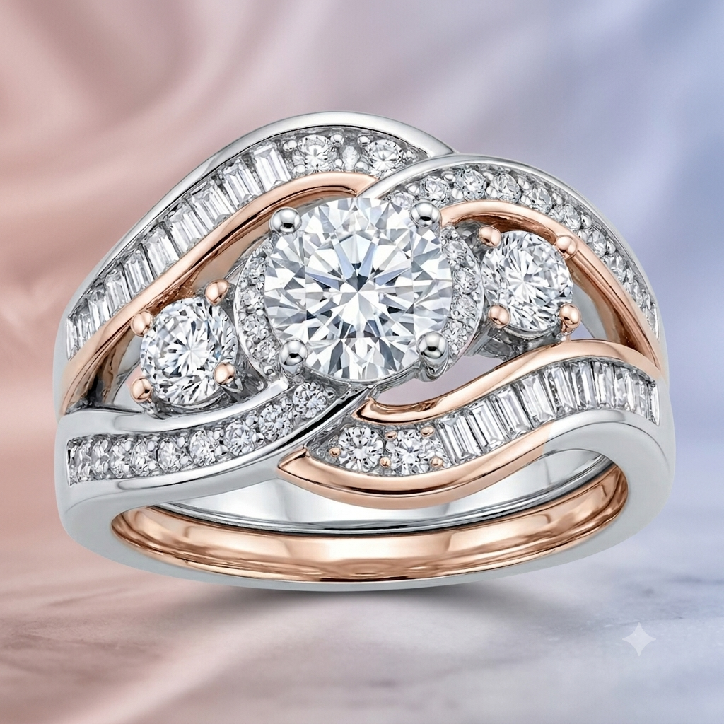 Sylvexia 925 Sterling Silver Rose Gold CZ Swirl Statement Ring for Women