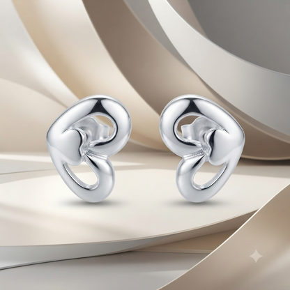 Sylvexia Silver Split Heart Crystal Stud Earrings
