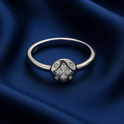 925 Silver Geometric Crystal Ring Minimal Women