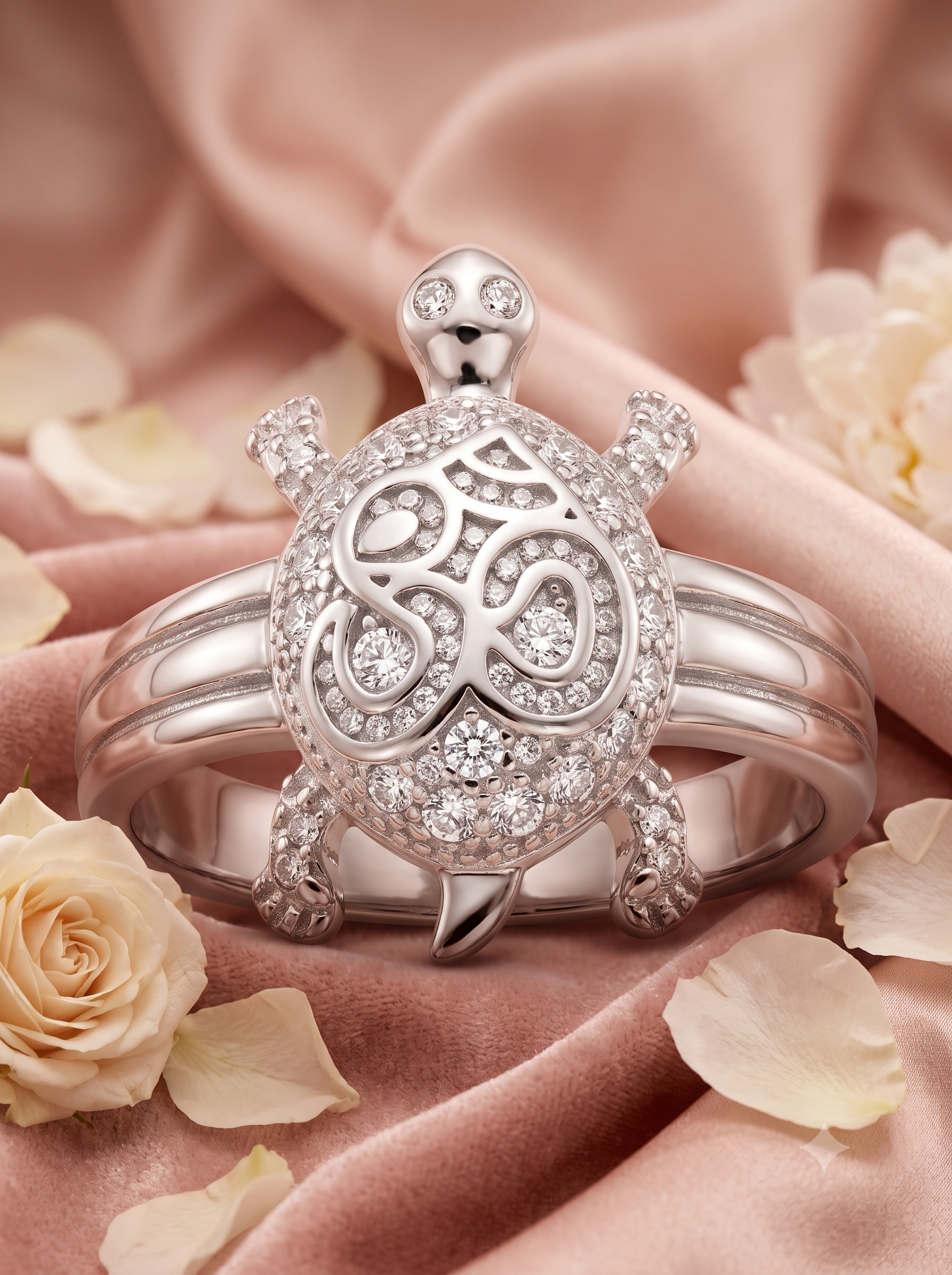 SYLVEXIA 925 Sterling Silver Om Turtle CZ Statement Ring for Men