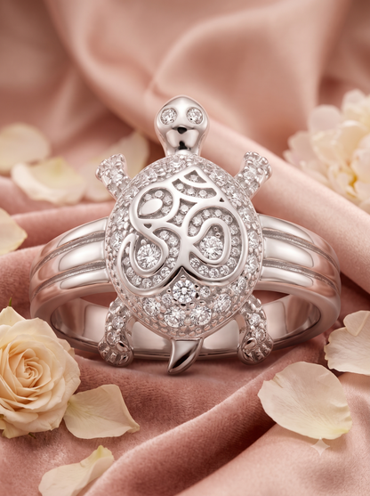 SYLVEXIA 925 Sterling Silver Om Turtle CZ Statement Ring for Men