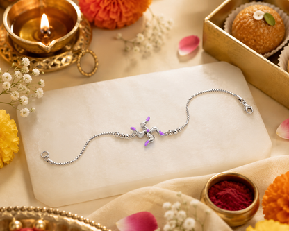 SYLVEXIA 925 Sterling Silver Purple Stone Rakhi Bracelet for Brother