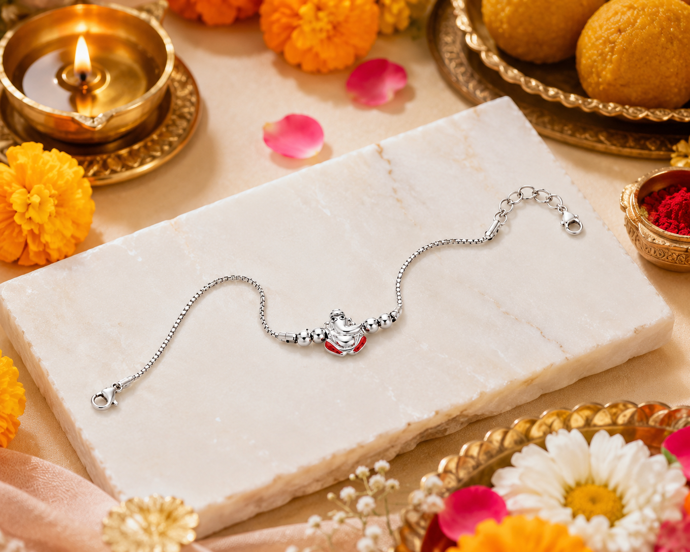 SYLVEXIA 925 Sterling Silver Ganesha Rakhi Bracelet for Brother