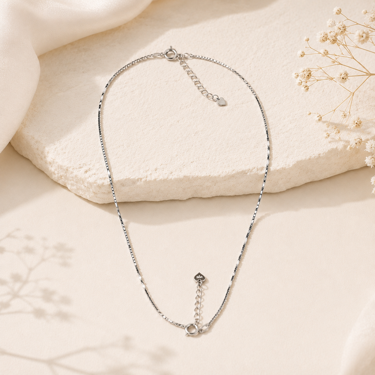 SYLVEXIA 925 Sterling Silver Rhodium Plated Chain Anklet Pair for Women