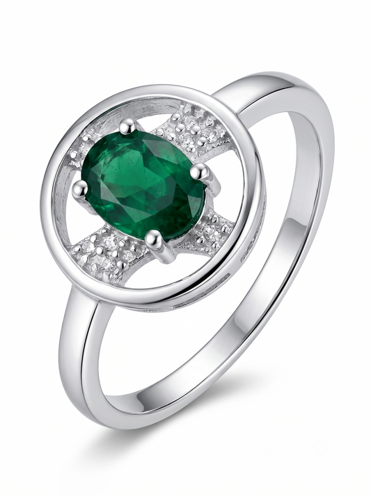 SYLVEXIA 925 Sterling Silver Green Oval Stone Ring for Women