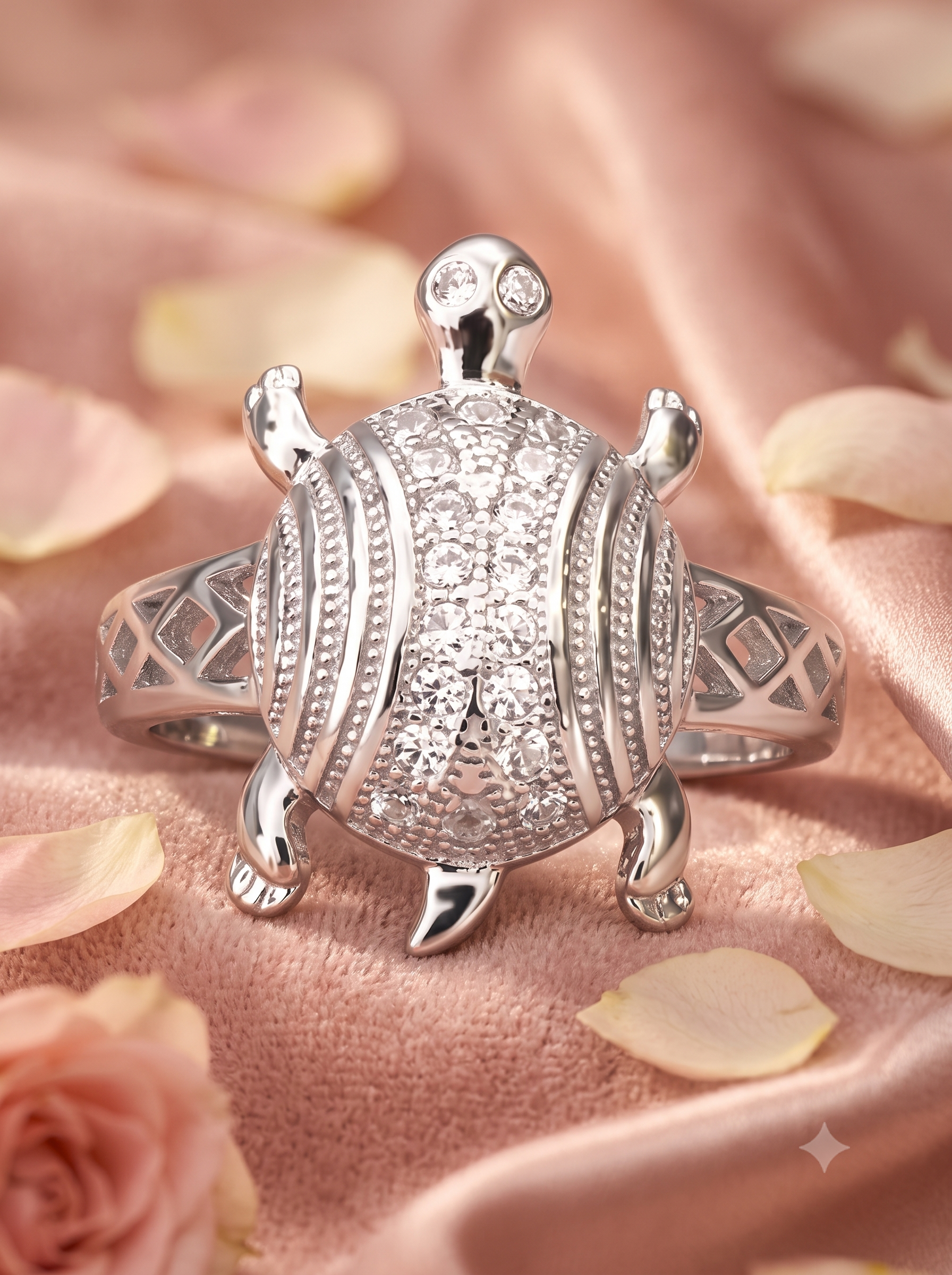 SYLVEXIA 925 Sterling Silver Pave Turtle Design Statement Ring for Men