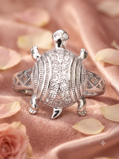 SYLVEXIA 925 Sterling Silver Pave Turtle Design Statement Ring for Men
