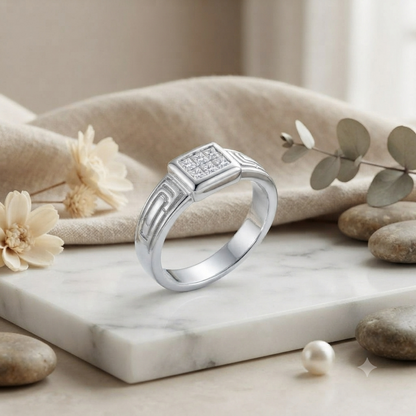 SYLVEXIA 925 Sterling Silver Princess Cut CZ Square Signet Ring