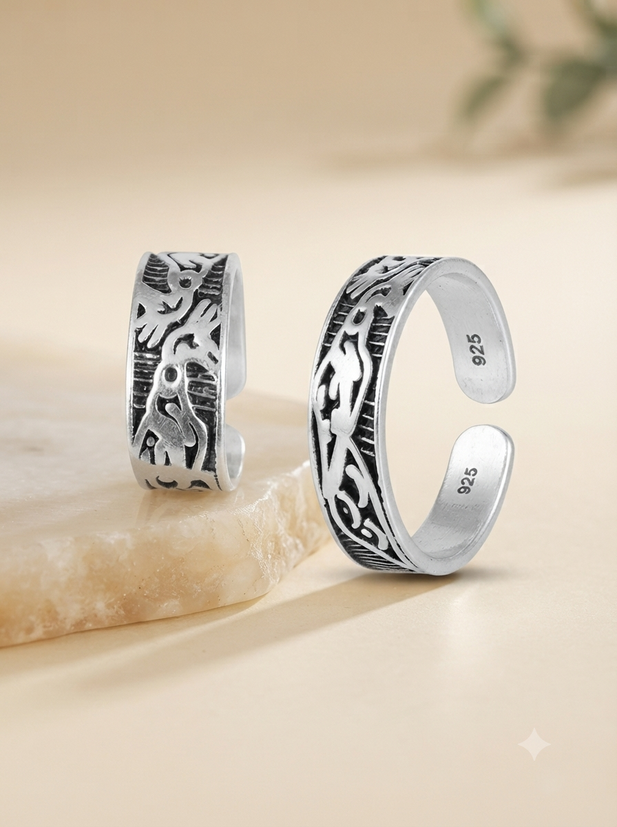 SYLVEXIA 925 Sterling Silver Oxidized Geometric Adjustable Toe Ring