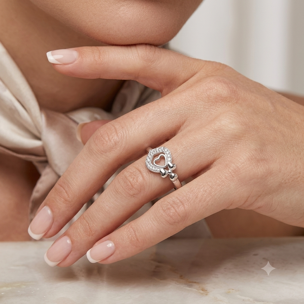 Sylvexia 925 Sterling Silver Heart Bow Ring for Women