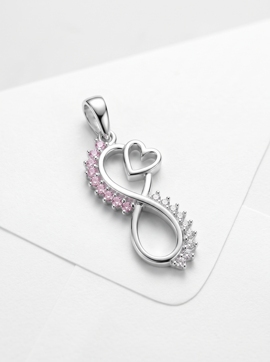 SYLVEXIA 925 Sterling Silver Infinity Pendant with Purple & Clear CZ